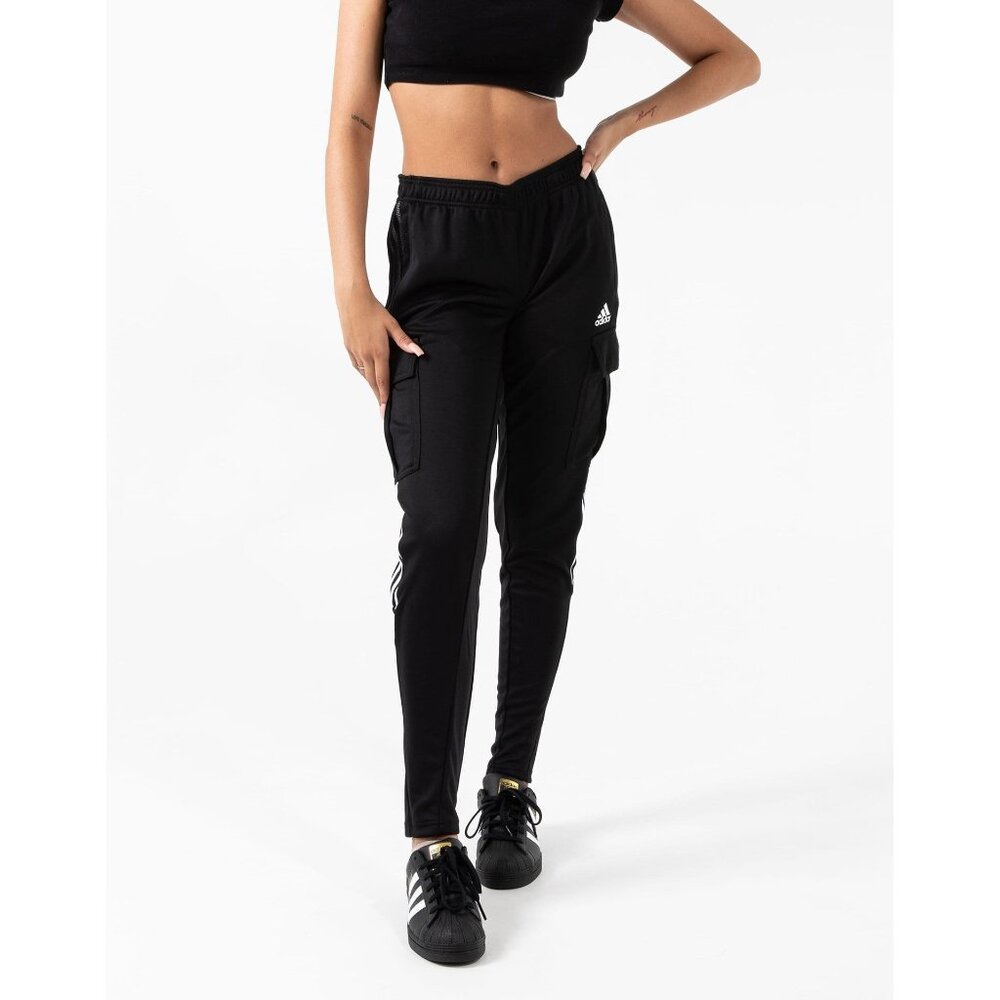 Adidas Black Striped Zip Ankle Cargo Pocket Jogger Pants S| Athleisure Sporty - Picture 3 of 15